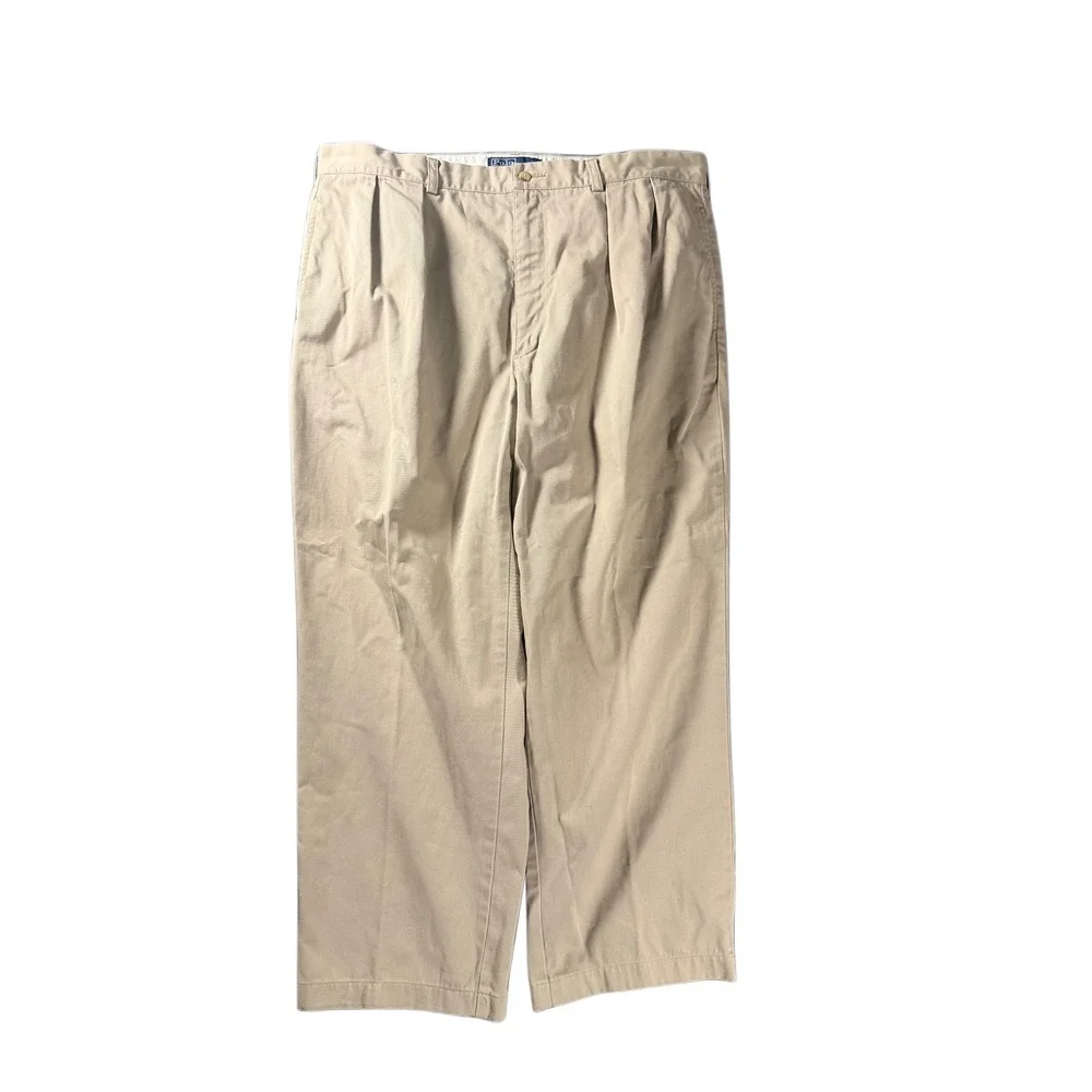 Polo Ralph Lauren Andrew Pant Mens 38x28 Tan Khaki Pleated Chino Trousers Cotton